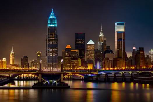 the city skyline at night with lights on. AI-Generated photo