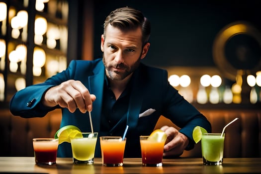 a man in a suit is making cocktails. AI-Generated photo