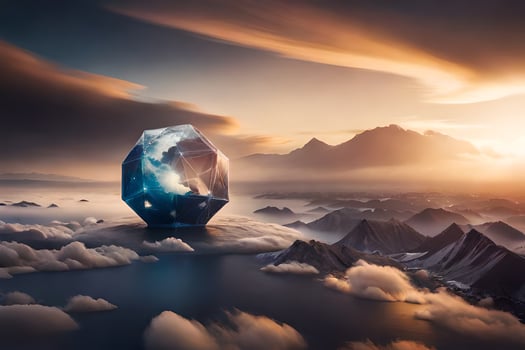 a diamond floating in the sky above clouds. AI-Generated photo