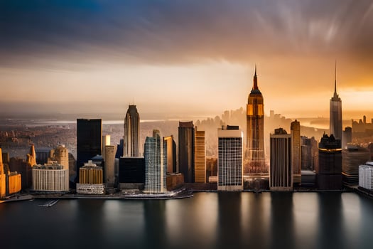 the city skyline at sunset. AI-Generated photo