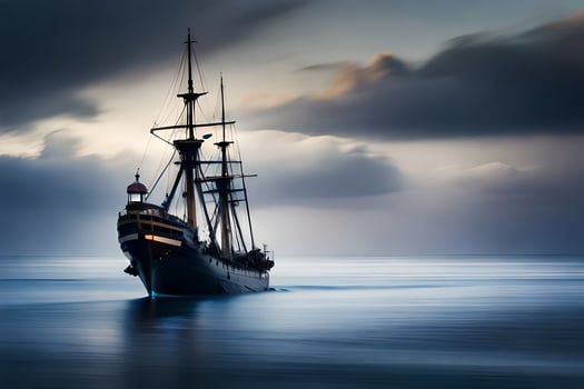 a sailing ship in the ocean under a cloudy sky. AI-Generated photo