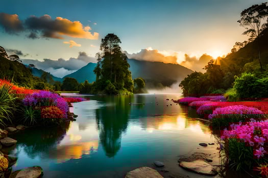 the flowers are beautiful in the morning. AI-Generated photo