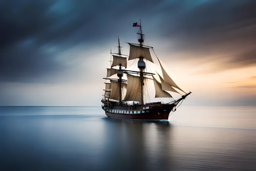 a tall ship sailing in the ocean at sunset. AI-Generated photo
