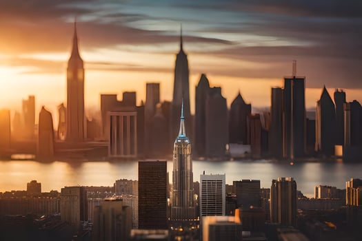 the city skyline at sunset with the empire state building in the background. AI-Generated photo
