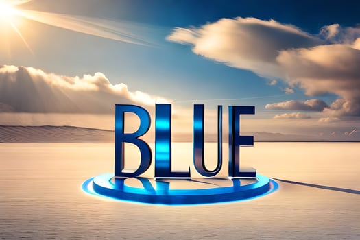 the word blue is shown in front of a blue sky. AI-Generated photo