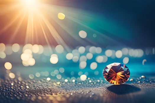 a diamond on a table with a light shining in the background. AI-Generated photo