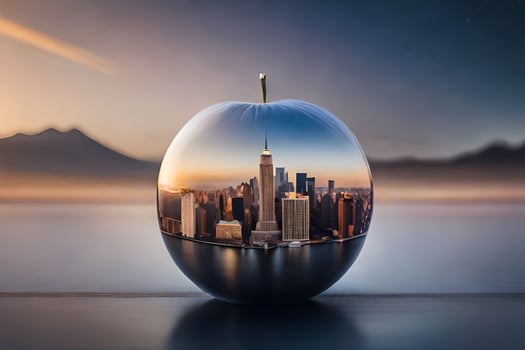 an apple with a city in it. AI-Generated photo