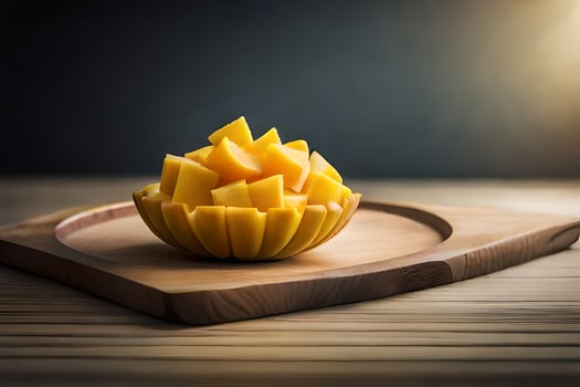 mango on a wooden cutting board. AI-Generated photo