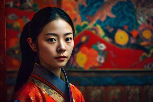 Asian woman in traditional national dress. Neural network AI generated photo