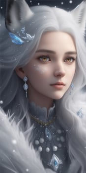 Beautiful White Fox Demon Queen Wallpaper Ai Generative photo