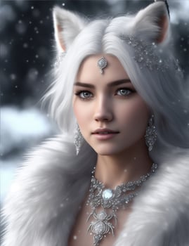 Beautiful White Fox Demon Queen Wallpaper Ai Generative photo