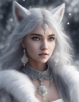 Beautiful White Fox Demon Queen Wallpaper Ai Generative photo