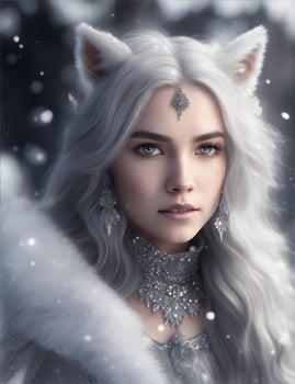 Beautiful White Fox Demon Queen Wallpaper Ai Generative photo