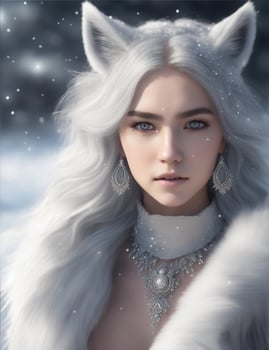 Beautiful White Fox Demon Queen Wallpaper Ai Generative photo