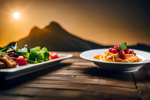 the food and the mountain. AI-Generated photo