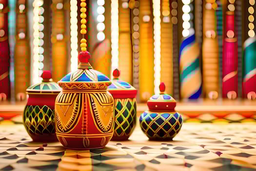 colorful decorative pots on a table. AI-Generated photo