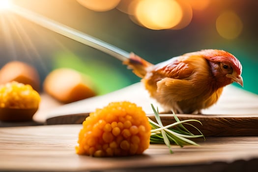a small bird sitting on top of a piece of fruit. AI-Generated photo