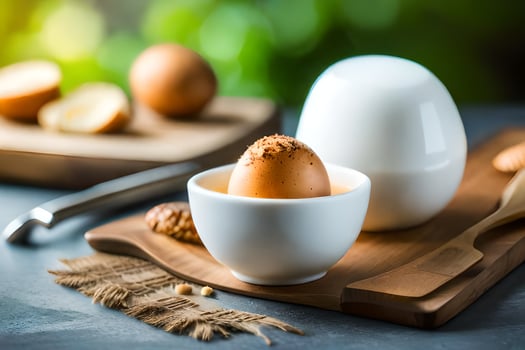 eggs in a cup and a knife. AI-Generated photo