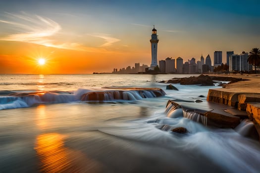 the sunset in dubai, the capital of the united arab emirates. AI-Generated photo