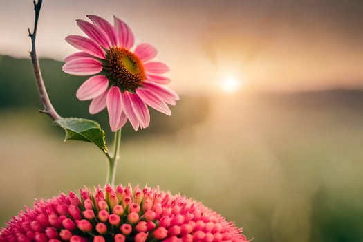 a pink flower is growing out of a green plant. AI-Generated photo