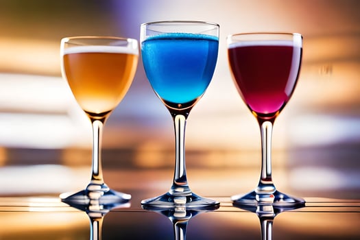 three glasses of colored liquid are shown in a row. AI-Generated photo