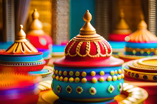 colorful pots and bowls sit on a table. AI-Generated photo
