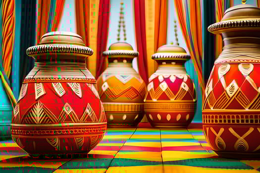 colorful vases on a colorful floor. AI-Generated photo