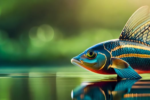 a fish with bright colors is floating on the water. AI-Generated photo