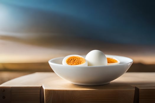 a bowl of boiled eggs on a wooden table. AI-Generated photo