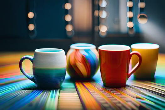 colorful coffee cups on a table. AI-Generated photo
