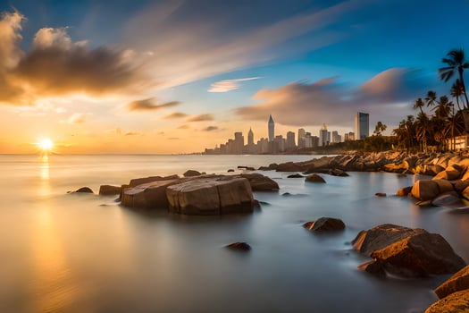 the city skyline at sunset in hong kong. AI-Generated photo