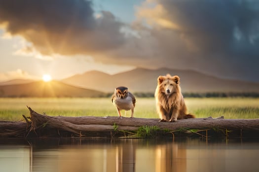 the lion and the falcon. AI-Generated photo