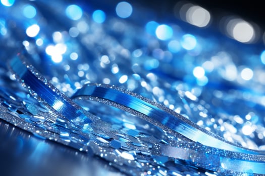 Shiny tinsel borders in blue color. Christmas festive background. New year celebration. Generative AI photo