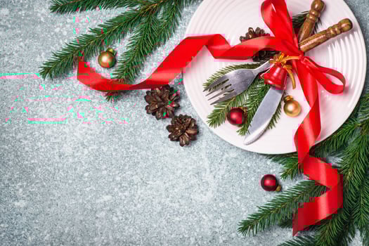 Christmas table setting with christmas decorations photo