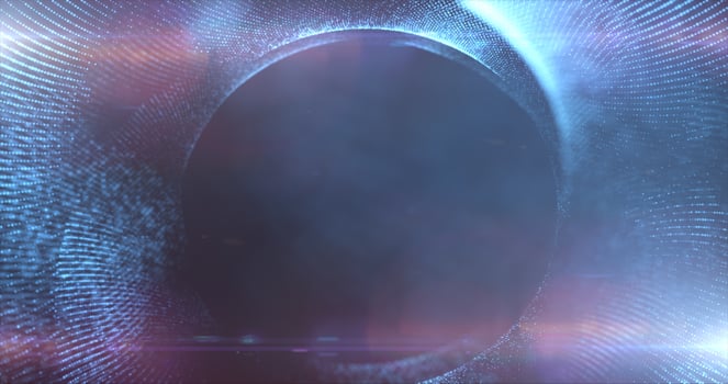 Round blue frame from energy magical glowing particles and light lines abstract background photo