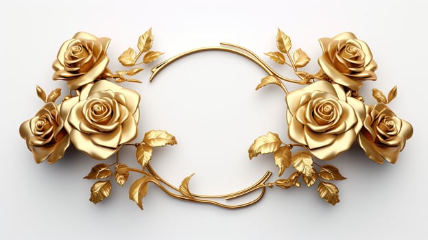 Golden roses frame isolated on white background.AI Generated photo