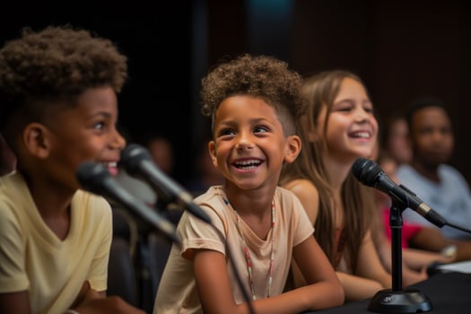 Kids excitedly sharing their aspirations of becoming actors directors and playwrights photo