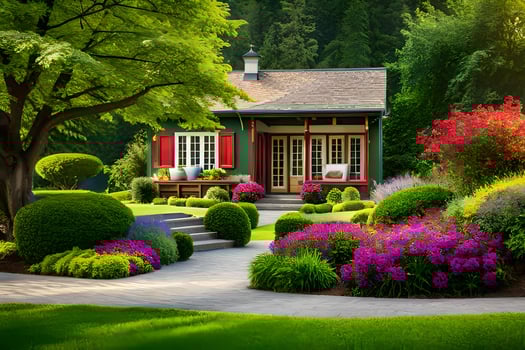 beautiful garden with colorful flowers and shrubs. AI-Generated photo
