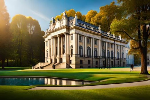 a large mansion in the middle of a park. AI-Generated photo