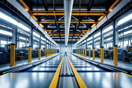 a long conveyor belt in a factory. AI-Generated photo