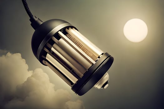 a lamp with a cloudy sky and sun in the background. AI-Generated photo