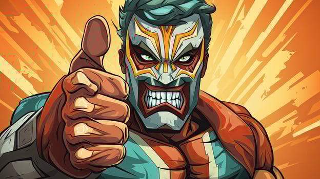 Cartoon superhero showing thumbs up. Comic book style vector illustration. photo