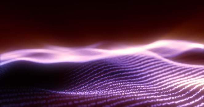 Abstract purple energy magic waves from glowing particles and lines futuristic hi-tech background photo