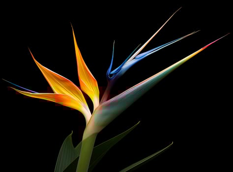 Bird of paradise flower isolated on black background. AI Generated photo