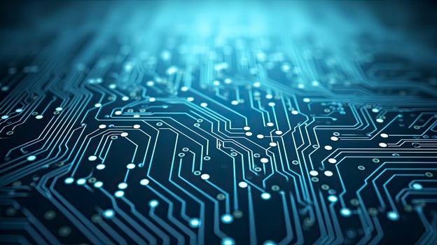 Circuit Board Background. Computer, Data, Technology, Artificial Intelligence. AI Generated photo