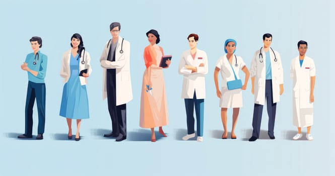 Team of medical workers. Hospital staff. Medical concept. Cartoon. Sketch illustration. photo