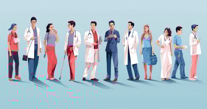 Team of medical workers. Hospital staff. Medical concept. Cartoon. Sketch illustration. photo