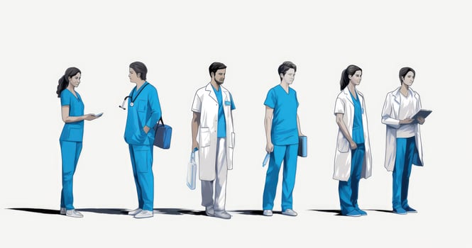 Team of medical workers. Hospital staff. Medical concept. Cartoon. Sketch illustration. photo