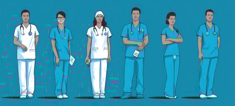 Team of medical workers. Hospital staff. Medical concept. Cartoon. Sketch illustration. photo