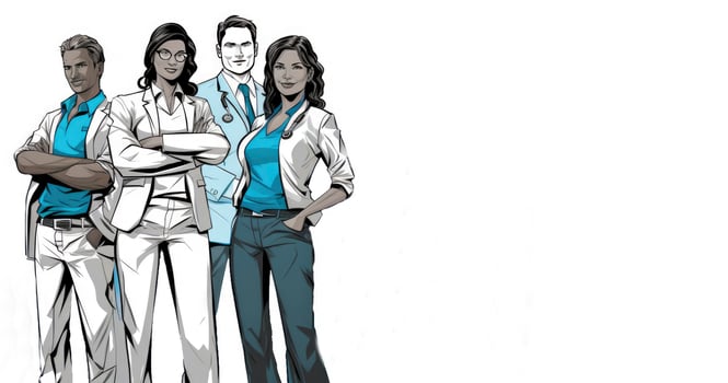 Team of medical workers. Hospital staff. Medical concept. Cartoon. Sketch illustration. photo